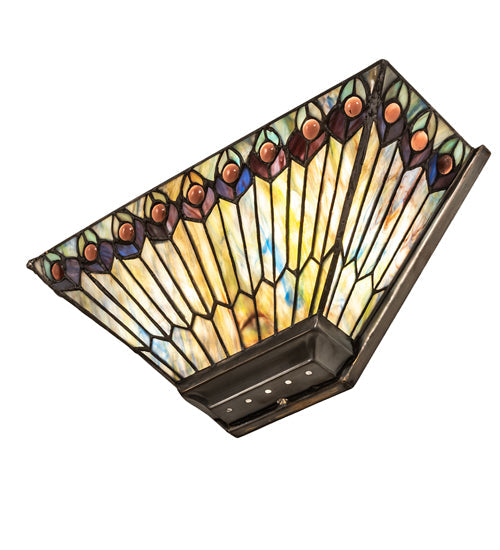Meyda Lighting Tiffany Jeweled Peacock 16" 2-Light Mahogany Bronze Wall Sconce With Multi-Colored Shade Glass