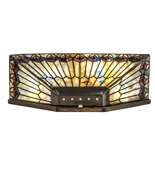 Meyda Lighting Tiffany Jeweled Peacock 16" 2-Light Mahogany Bronze Wall Sconce With Multi-Colored Shade Glass