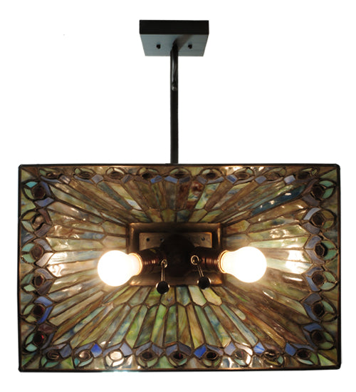 Meyda Lighting Tiffany Jeweled Peacock 16" 2-Light Oil Rubbed Bronze Shepherd's Hook Wall Sconce With Multi-Colored Shade Glass