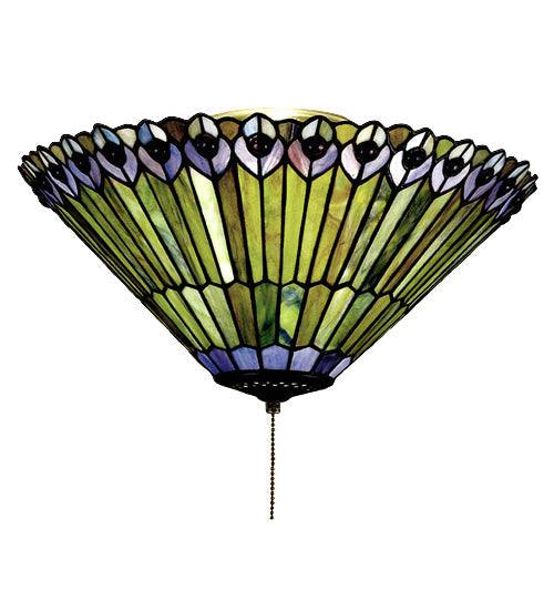 Meyda Lighting Tiffany Jeweled Peacock 17" Mahogany Bronze Flush Mount Light With Multi-Colored Shade Glass
