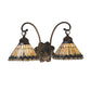 Meyda Lighting Tiffany Jeweled Peacock 18" 2-Light Mahogany Bronze Wall Sconce With Multi-Colored Shade Glass