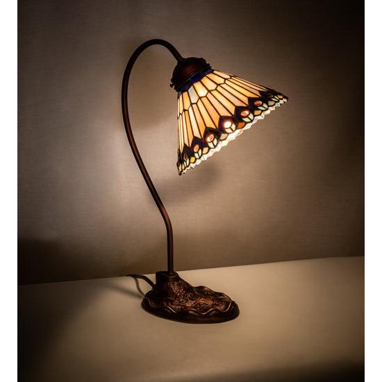 Meyda Lighting Tiffany Jeweled Peacock 18" Mahogany Bronze Table Lamp With Stained Shade Glass