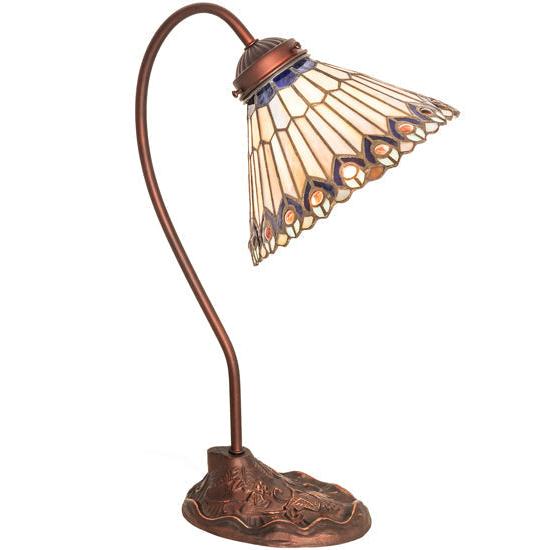 Meyda Lighting Tiffany Jeweled Peacock 18" Mahogany Bronze Table Lamp With Stained Shade Glass