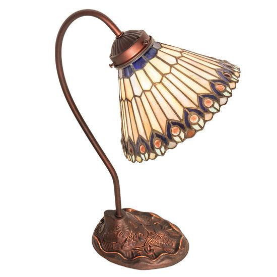 Meyda Lighting Tiffany Jeweled Peacock 18" Mahogany Bronze Table Lamp With Stained Shade Glass