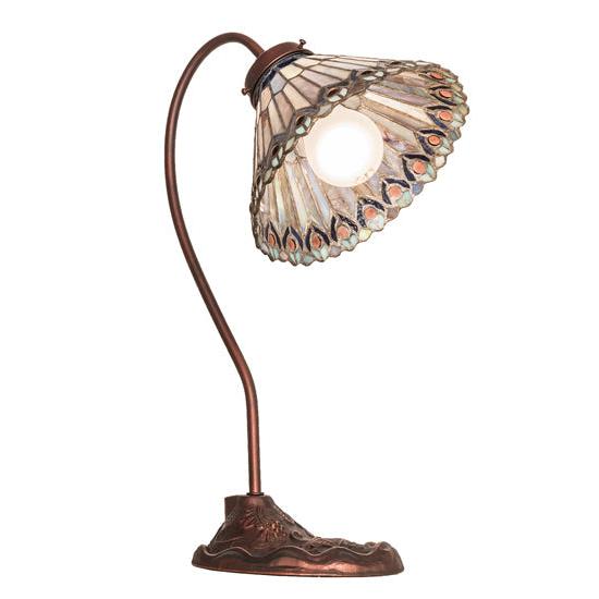 Meyda Lighting Tiffany Jeweled Peacock 18" Mahogany Bronze Table Lamp With Stained Shade Glass