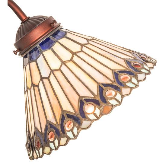 Meyda Lighting Tiffany Jeweled Peacock 18" Mahogany Bronze Table Lamp With Stained Shade Glass