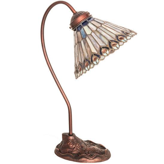 Meyda Lighting Tiffany Jeweled Peacock 18" Mahogany Bronze Table Lamp With Stained Shade Glass