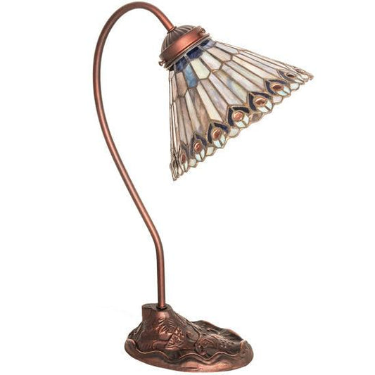 Meyda Lighting Tiffany Jeweled Peacock 18" Mahogany Bronze Table Lamp With Stained Shade Glass