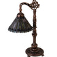 Meyda Lighting Tiffany Jeweled Peacock 19" Mahogany Bronze Bridge Arm Desk Table Lamp With Multi-Colored Stained Shade Glass