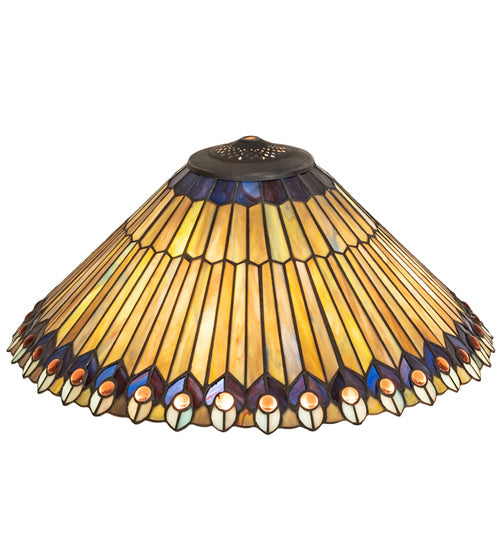 Meyda Lighting Tiffany Jeweled Peacock 20" Multi-Colored Shade Glass