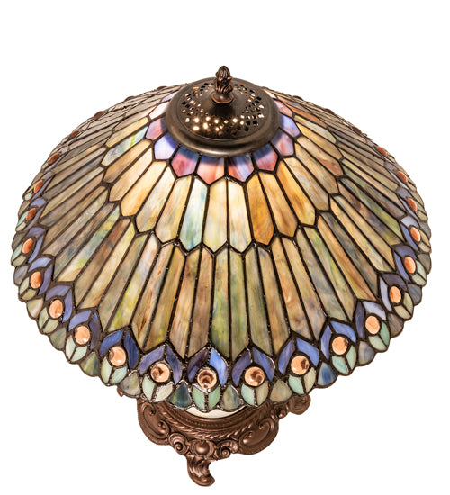 Meyda Lighting Tiffany Jeweled Peacock 23" Mahogany Bronze Table Lamp With Multi-Colored Shade Glass
