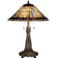 Meyda Lighting Tiffany Jeweled Peacock 27" 2-Light Mahogany Bronze Table Lamp With Multi-Colored Stained Shade Glass