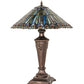 Meyda Lighting Tiffany Jeweled Peacock 27563 23" Mahogany Bronze Table Lamp With Multi-Colored Shade Glass