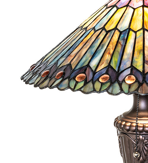 Meyda Lighting Tiffany Jeweled Peacock 27563 23" Mahogany Bronze Table Lamp With Multi-Colored Shade Glass