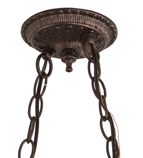 Meyda Lighting Tiffany Jeweled Peacock 34" 2-Light Mahogany Bronze Island Pendant Light With Multi-Colored Shade Glass