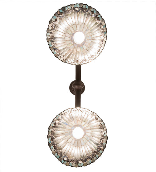 Meyda Lighting Tiffany Jeweled Peacock 34" 2-Light Mahogany Bronze Island Pendant Light With Multi-Colored Shade Glass