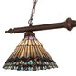 Meyda Lighting Tiffany Jeweled Peacock 34" 2-Light Mahogany Bronze Island Pendant Light With Multi-Colored Shade Glass