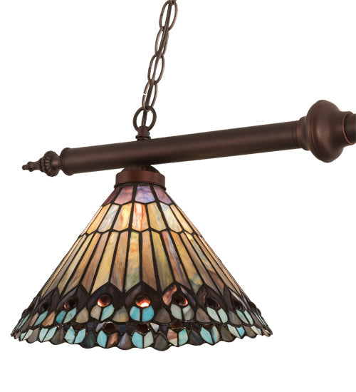 Meyda Lighting Tiffany Jeweled Peacock 34" 2-Light Mahogany Bronze Island Pendant Light With Multi-Colored Shade Glass