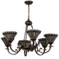Meyda Lighting Tiffany Jeweled Peacock 34" 6-Light Mahogany Bronze Chandelier With Multi-Colored Shade Glass