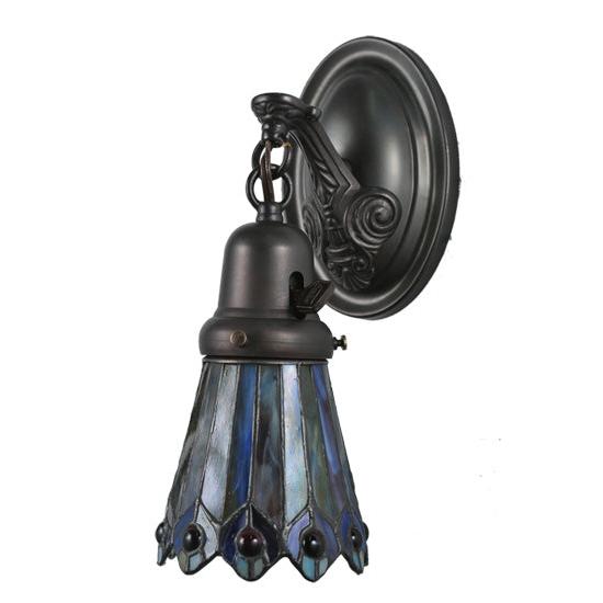 Meyda Lighting Tiffany Jeweled Peacock 4" Craftsman Brown Wall Sconce