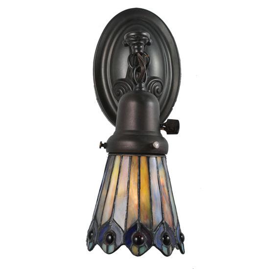Meyda Lighting Tiffany Jeweled Peacock 4" Craftsman Brown Wall Sconce