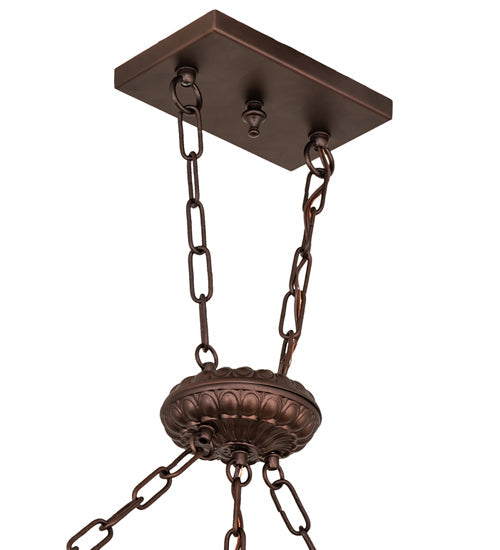 Meyda Lighting Tiffany Jeweled Peacock 45" 3-Light Mahogany Bronze Island Pendant Light With Multi-Colored Shade Glass