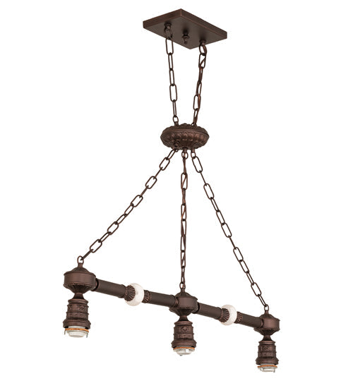 Meyda Lighting Tiffany Jeweled Peacock 45" 3-Light Mahogany Bronze Island Pendant Light With Multi-Colored Shade Glass