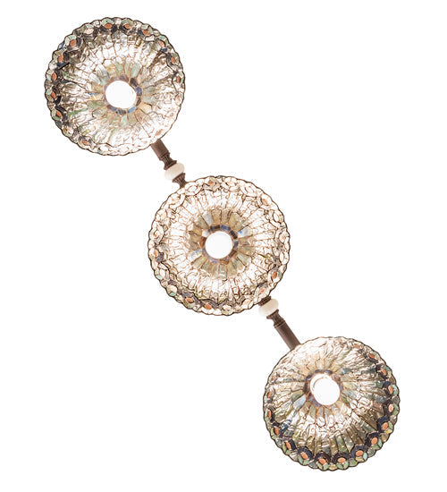 Meyda Lighting Tiffany Jeweled Peacock 45" 3-Light Mahogany Bronze Island Pendant Light With Multi-Colored Shade Glass