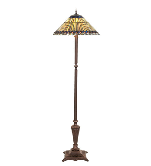 Meyda Lighting Tiffany Jeweled Peacock 64" 3-Light Mahogany Bronze Peacock Floor Lamp With Multi-Colored Stained Shade Glass