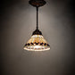 Meyda Lighting Tiffany Jeweled Peacock 8" Mahogany Bronze Mini Pendant Light With Multi-Colored Stained Shade Glass