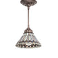 Meyda Lighting Tiffany Jeweled Peacock 8" Mahogany Bronze Mini Pendant Light With Multi-Colored Stained Shade Glass