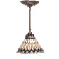 Meyda Lighting Tiffany Jeweled Peacock 8" Mahogany Bronze Mini Pendant Light With Multi-Colored Stained Shade Glass