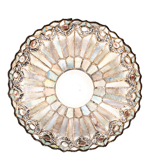 Meyda Lighting Tiffany Jeweled Peacock 8" Mahogany Bronze Mini Pendant Light With Multi-Colored Stained Shade Glass