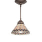 Meyda Lighting Tiffany Jeweled Peacock 8" Mahogany Bronze Mini Pendant Light With Multi-Colored Stained Shade Glass