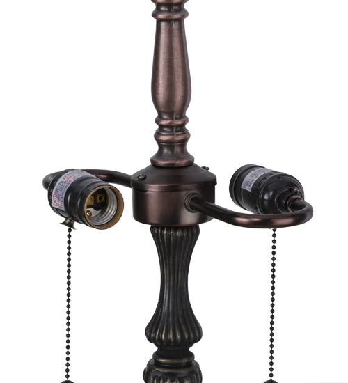 Meyda Lighting Tiffany Koi 25" 2-Light Antique Brass Table Lamp With Multi-Colored Shade Glass