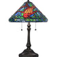 Meyda Lighting Tiffany Koi 25" 2-Light Antique Brass Table Lamp With Multi-Colored Shade Glass
