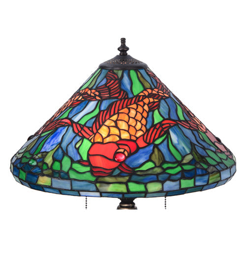 Meyda Lighting Tiffany Koi 25" 2-Light Antique Brass Table Lamp With Multi-Colored Shade Glass