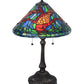 Meyda Lighting Tiffany Koi 25" 2-Light Antique Brass Table Lamp With Multi-Colored Shade Glass