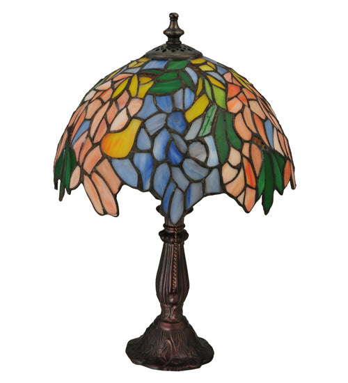Meyda Lighting Tiffany Laburnum 15" Mahogany Bronze Accent Table Lamp With Multi-Colored Shade Glass