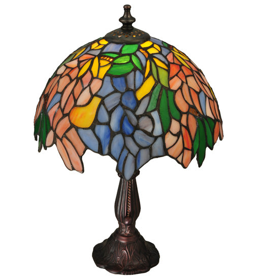 Meyda Lighting Tiffany Laburnum 15" Mahogany Bronze Accent Table Lamp With Multi-Colored Shade Glass