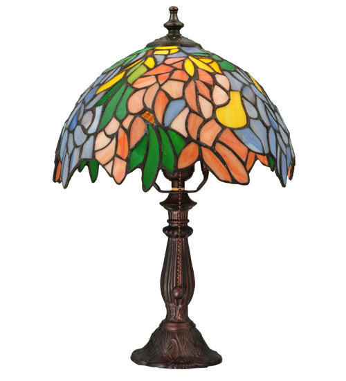 Meyda Lighting Tiffany Laburnum 15" Mahogany Bronze Accent Table Lamp With Multi-Colored Shade Glass