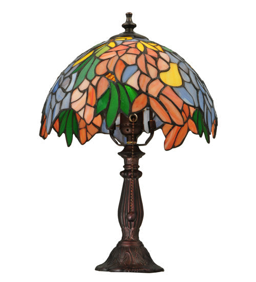 Meyda Lighting Tiffany Laburnum 15" Mahogany Bronze Accent Table Lamp With Multi-Colored Shade Glass