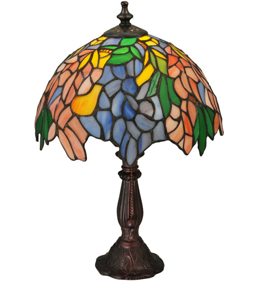 Meyda Lighting Tiffany Laburnum 15" Mahogany Bronze Accent Table Lamp With Multi-Colored Shade Glass