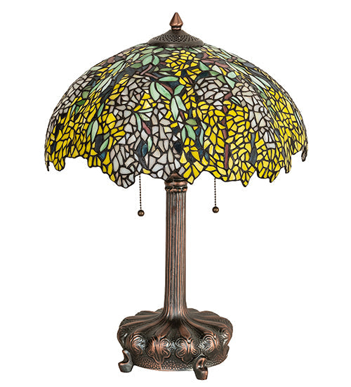 Meyda Lighting Tiffany Laburnum 23" 2-Light Mahogany Bronze Table Lamp With Multi-Colored Stained Shade Glass
