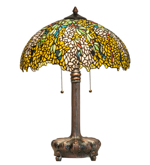Meyda Lighting Tiffany Laburnum 23" 2-Light Mahogany Bronze Table Lamp With Multi-Colored Stained Shade Glass