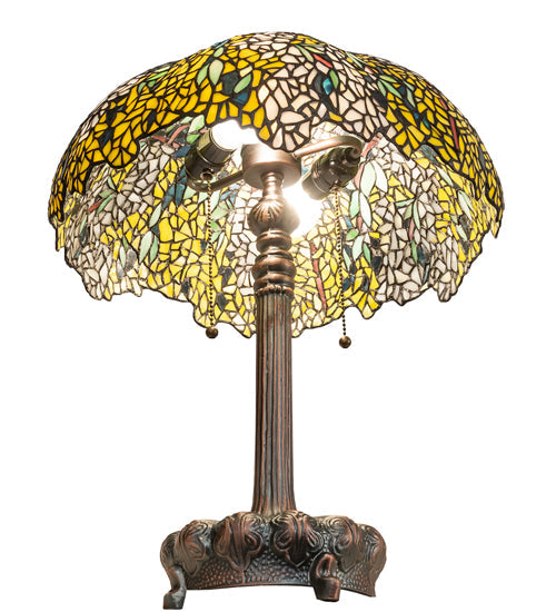 Meyda Lighting Tiffany Laburnum 23" 2-Light Mahogany Bronze Table Lamp With Multi-Colored Stained Shade Glass