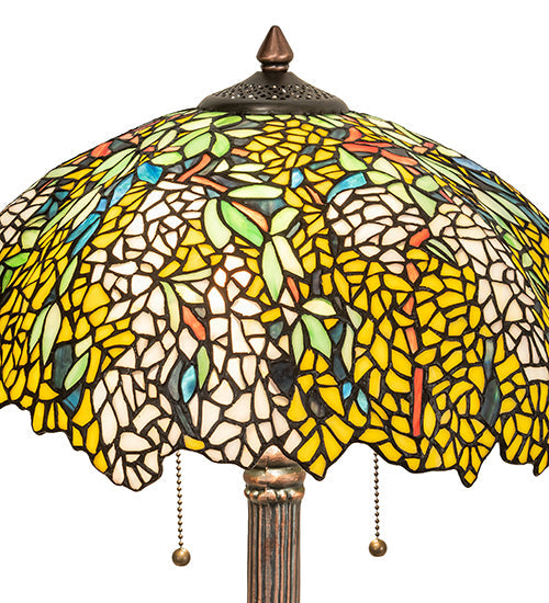 Meyda Lighting Tiffany Laburnum 23" 2-Light Mahogany Bronze Table Lamp With Multi-Colored Stained Shade Glass