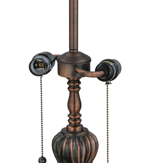 Meyda Lighting Tiffany Laburnum 36" 2-Light Mahogany Bronze Trellis Table Lamp With Multi-Colored Shade Glass