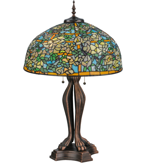 Meyda Lighting Tiffany Laburnum 36" 2-Light Mahogany Bronze Trellis Table Lamp With Multi-Colored Shade Glass