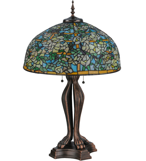 Meyda Lighting Tiffany Laburnum 36" 2-Light Mahogany Bronze Trellis Table Lamp With Multi-Colored Shade Glass